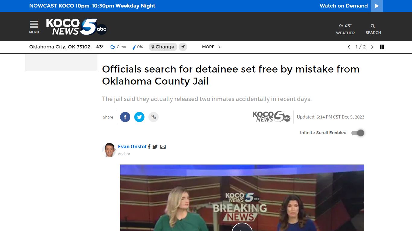 Officials search for detainee set free by mistake from Oklahoma County Jail